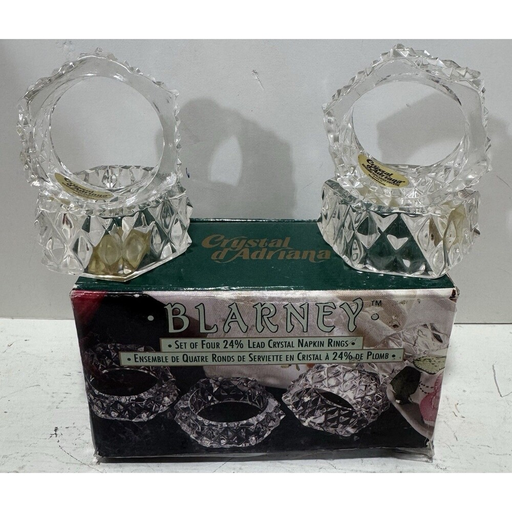 Crystal d’Adriana Blarney 24% Lead Crystal Napkin Rings Set of 4